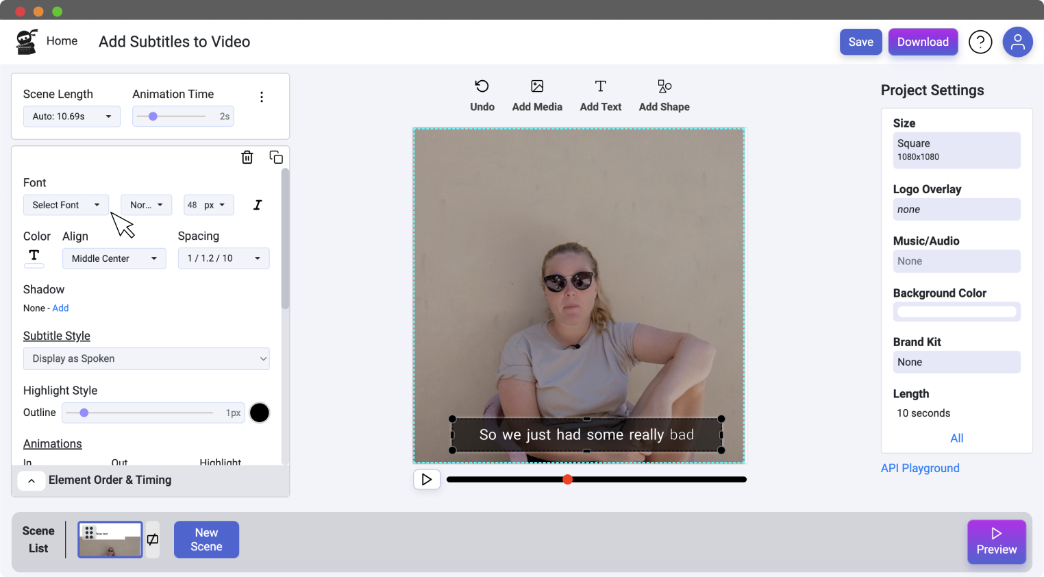 Add subtitles to video online - Easy online video editing